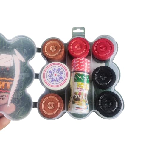 ATCUSA Carrom Board Wooden Coins | Set of 20 Coins 1 Striker 1 Powder 20 Grams Professional Carrom Board Game | Premium Veneer Wood Coins Set Combo - Tounament Grade | - Image 1